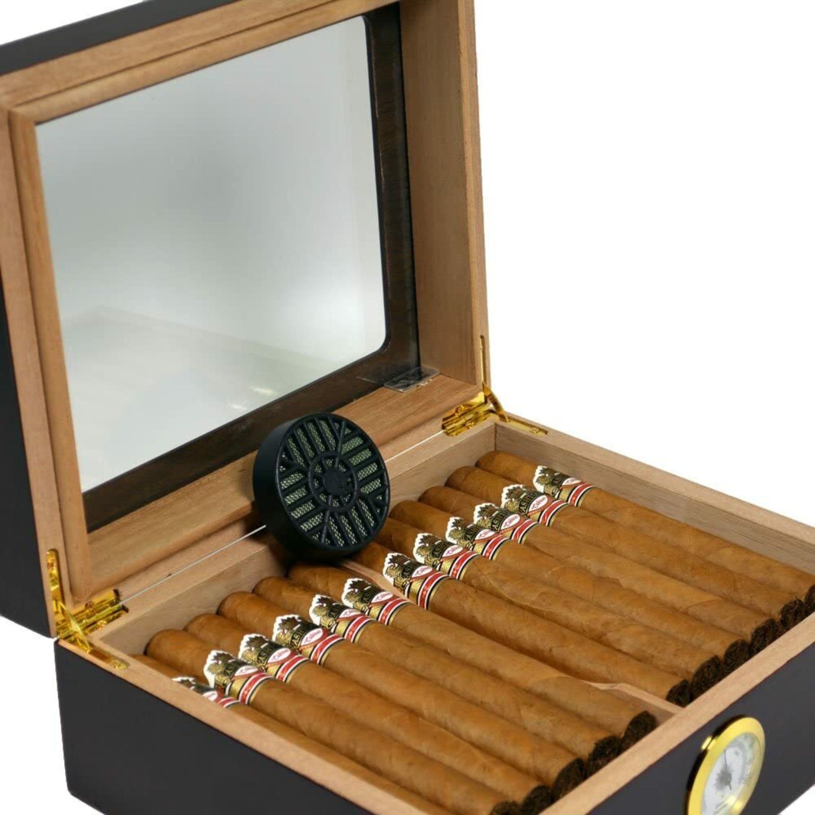 Humidor Small Cigar Humidor Wood Box, Capri with Glass top-Cedar Divider