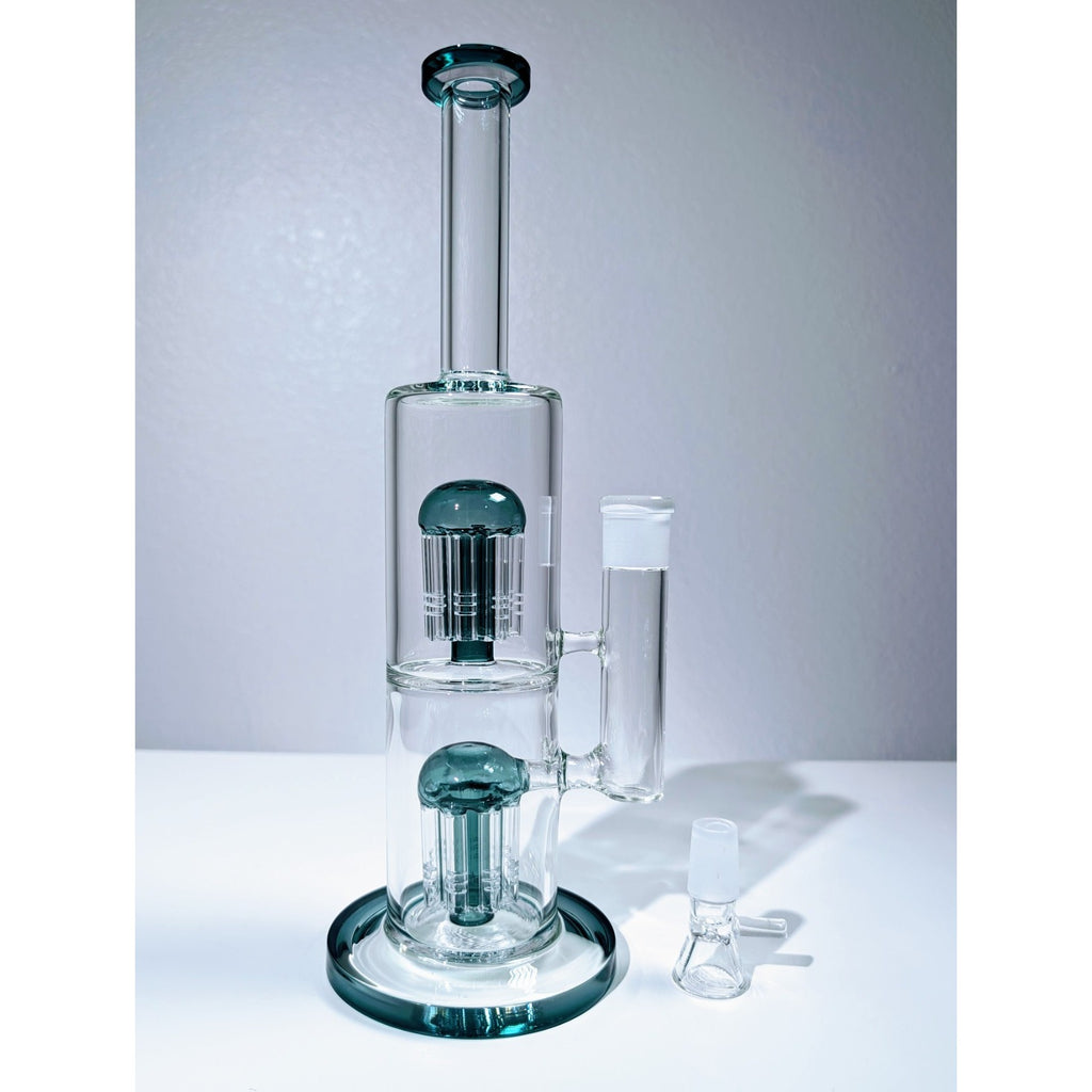 13" Teal Double Tree Perc 18mm Straight Tube Premium Quality Water Pipe Bong