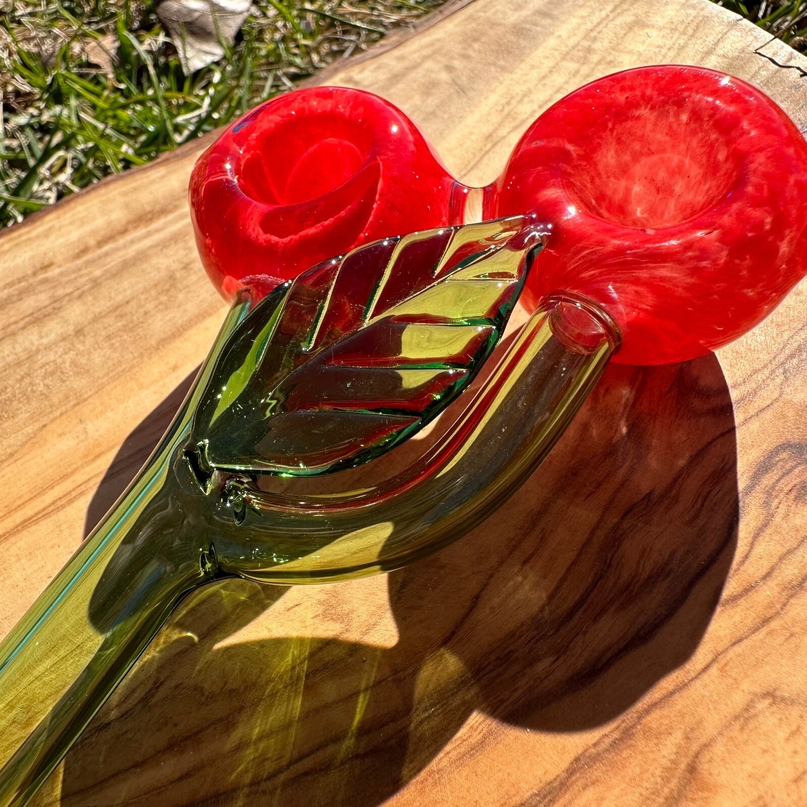 Double Bowl Cherry Glass Pipe Smoking Hand Spoon Pipe Tobacco Glass Smoke Bowl