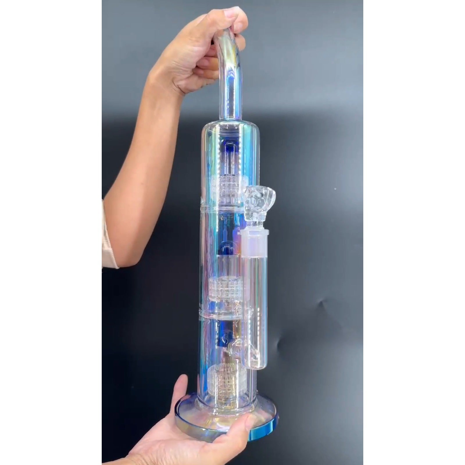 16in Heavy Thick Glass Bong Water Pipe Hookah Bongs with Skull catcher Blue