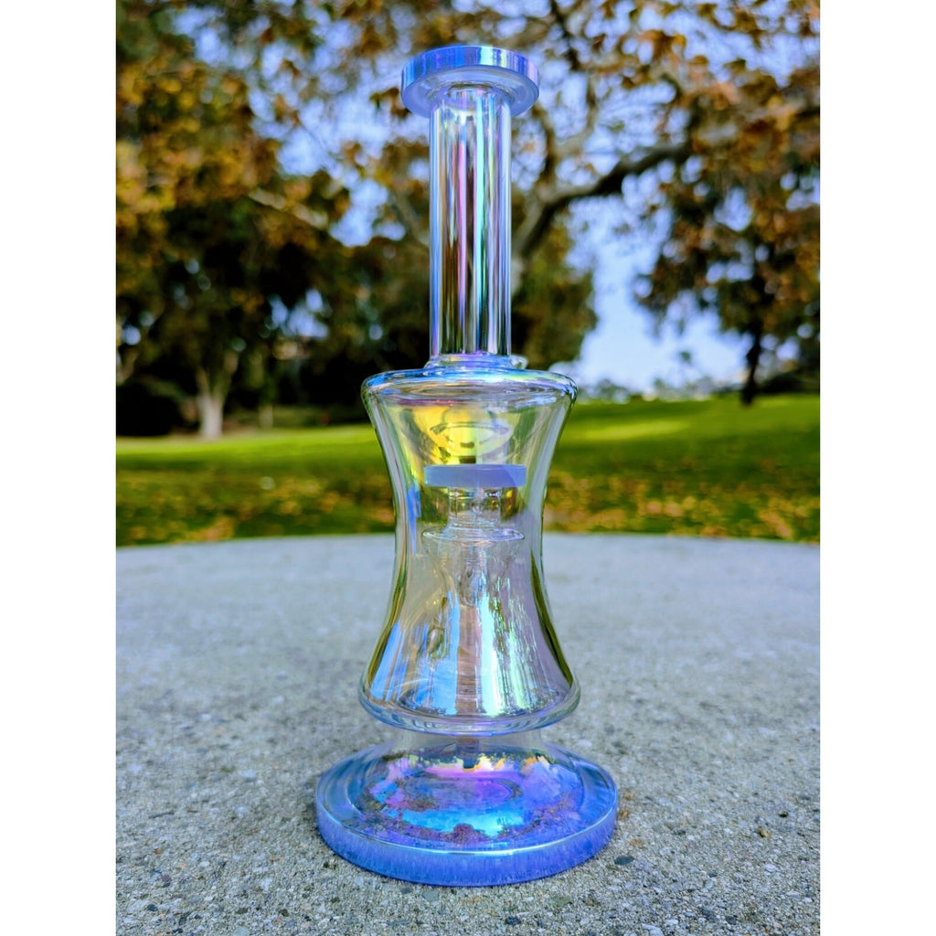 10" Blue Rainbow Hourglass Perc Tobacco Smoking Water Pipe Hookah Bubbler Bong