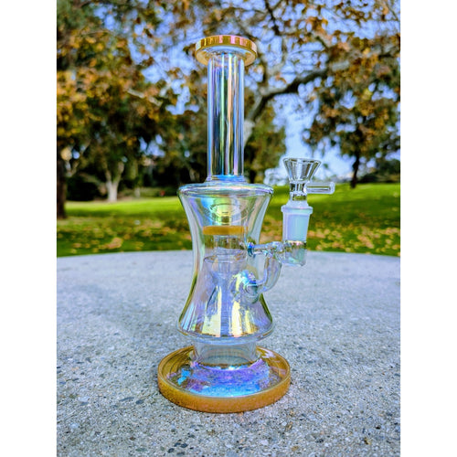 10" Gold Rainbow Hourglass Perc Tobacco Smoking Water Pipe Hookah Bubbler Bong