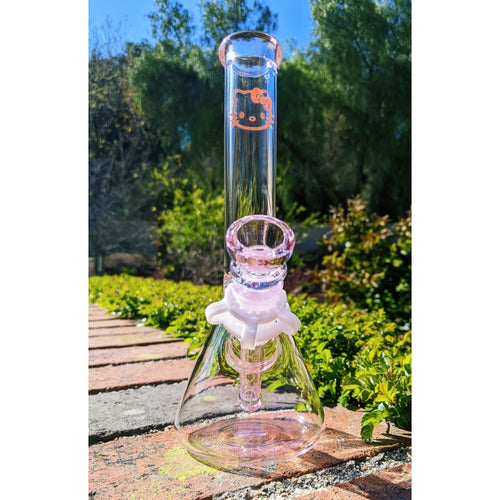 10 Inch Pink Hello Kitty Glass Bong Quality Tobacco Smoking Water Pipe Hookah