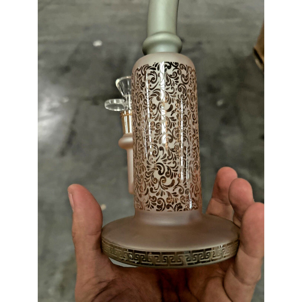 10" Carved craft Glass Bongs Smoking Glass Water Pipe with 14mm Round handle