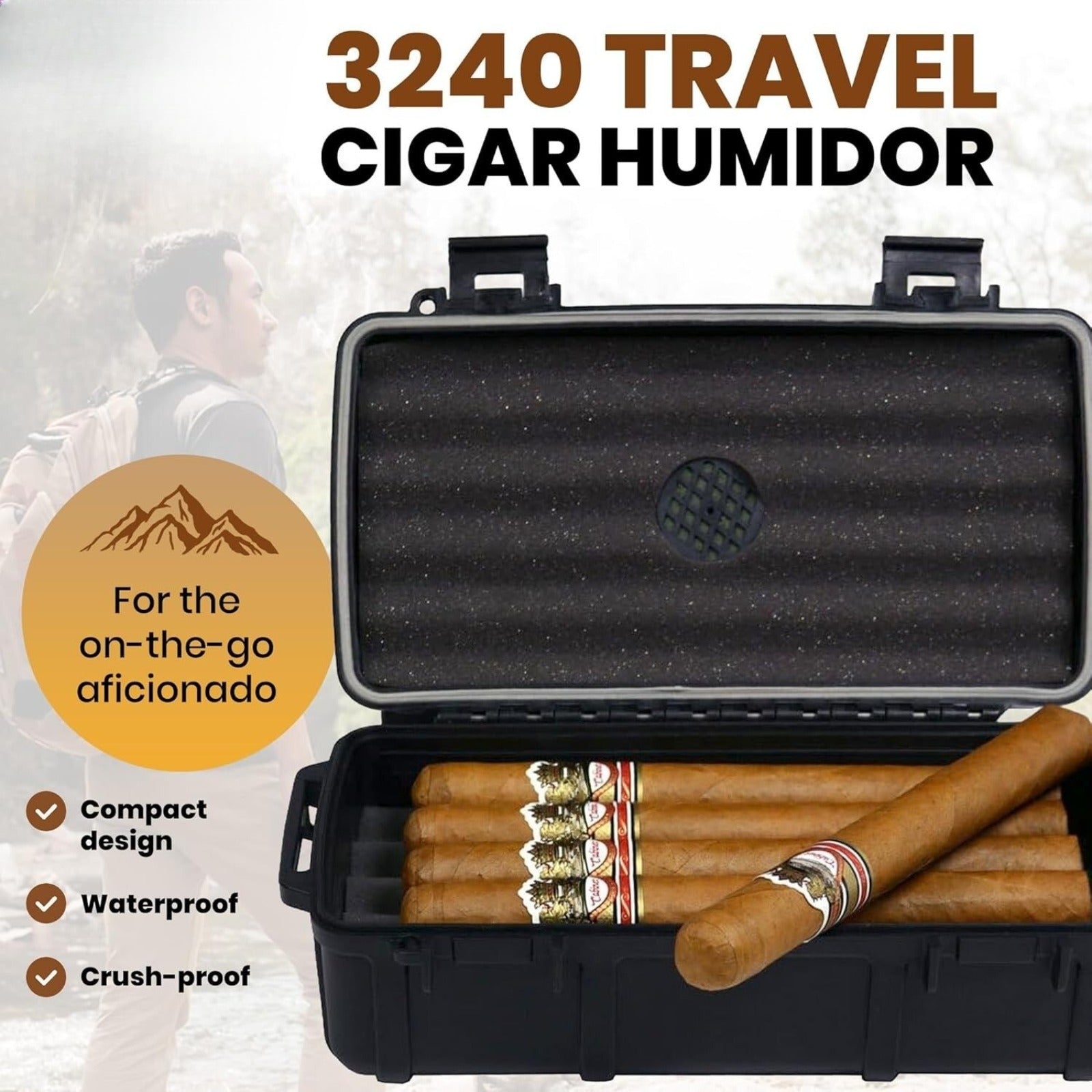 3240 Travel Cigar Humidor, Holds 10 Cigars, Waterproof, Crush Proof