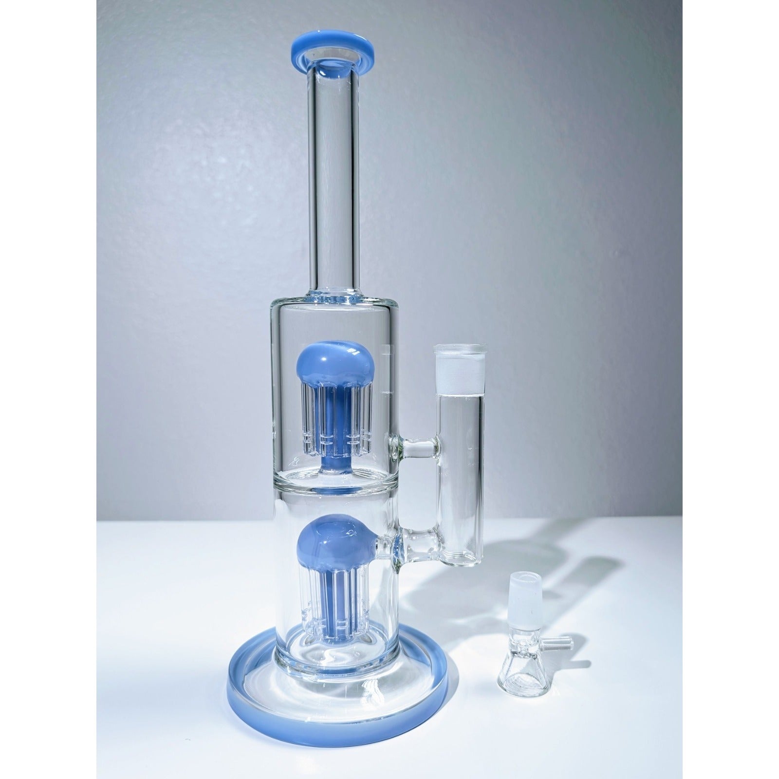 13" Blue Double Tree Perc 18mm Straight Tube Premium Quality Water Pipe Bong