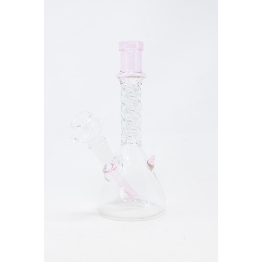 Hookah Water Pipe Glass 7" Pink Twisted Devil Horns Tobacco Bong w/ Bowl