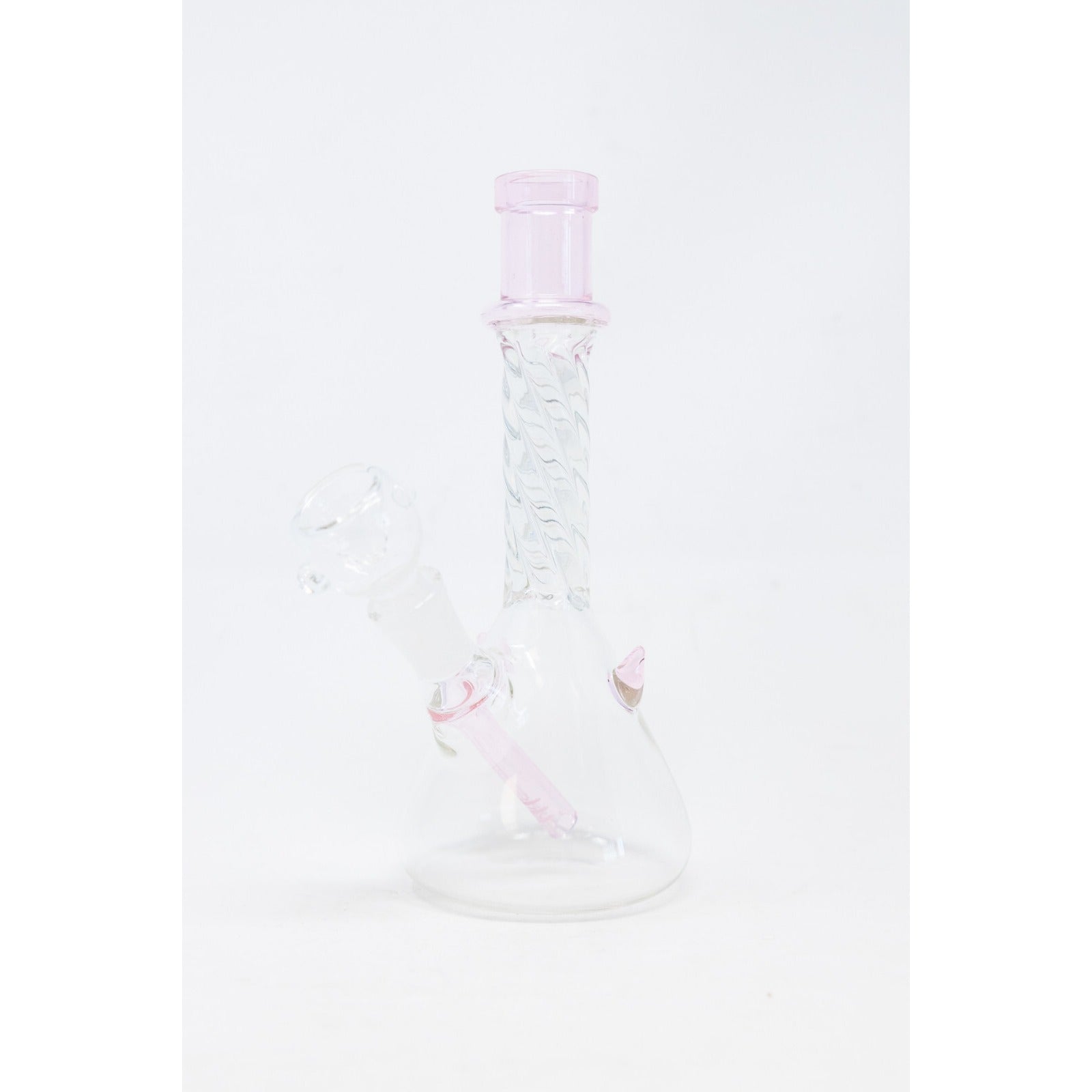 Hookah Water Pipe Glass 7" Pink Twisted Devil Horns Tobacco Bong w/ Bowl