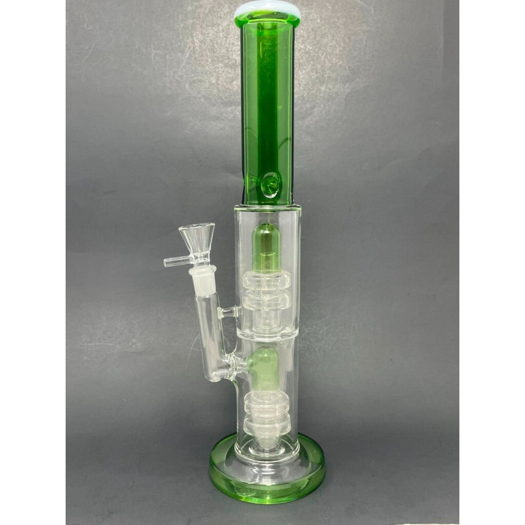 14" Hookah Water Pipe Stoned Genie Green Double Percolator Bong w/ Ice Catcher