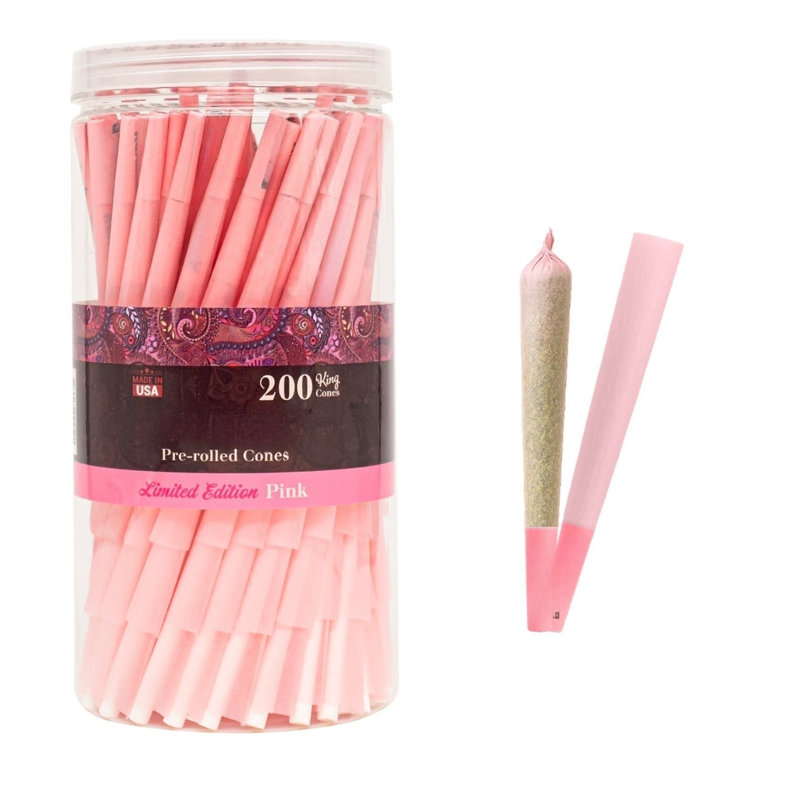 Pre Rolled Cones Pink King Size 200 Ct Rolling Paper Cones W/Filter Tips