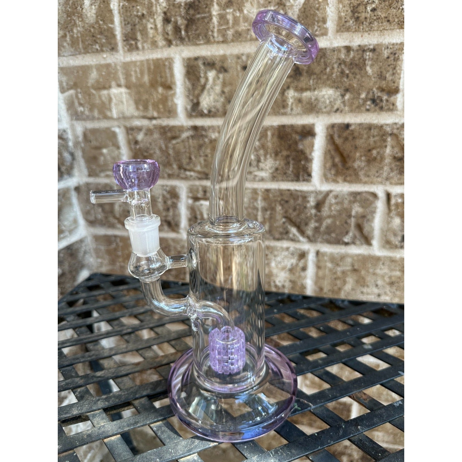 10in Glass Water Pipe Bong Purple Clear Recycler 14mm Vortex Smoking Bubbler
