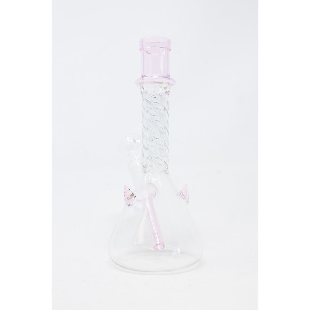 Hookah Water Pipe Glass 7" Pink Twisted Devil Horns Tobacco Bong w/ Bowl