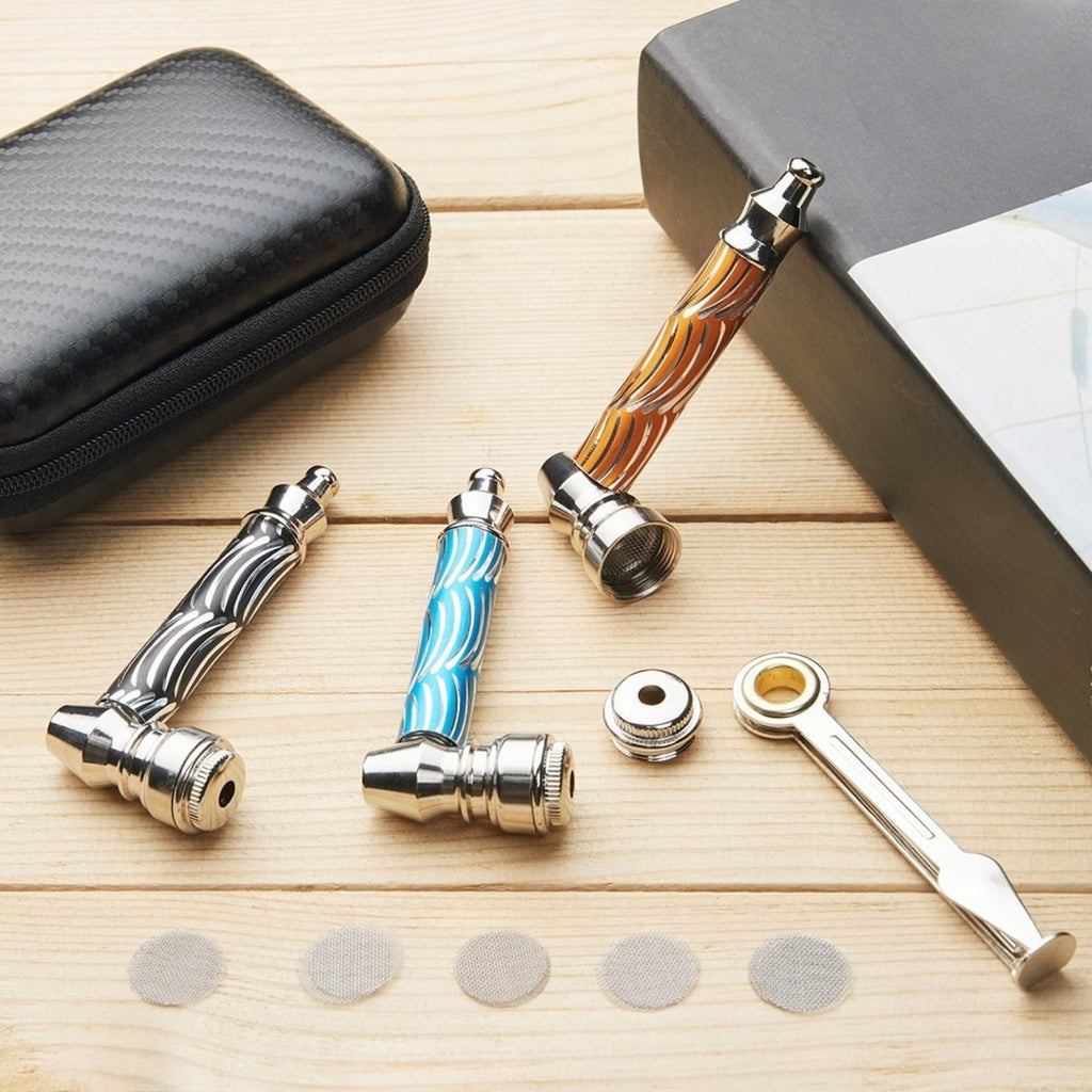 ( 6Pack ) 3.2" Metal Lay Flat Detachment Tobacco Smoking Hand Pipes with Caps