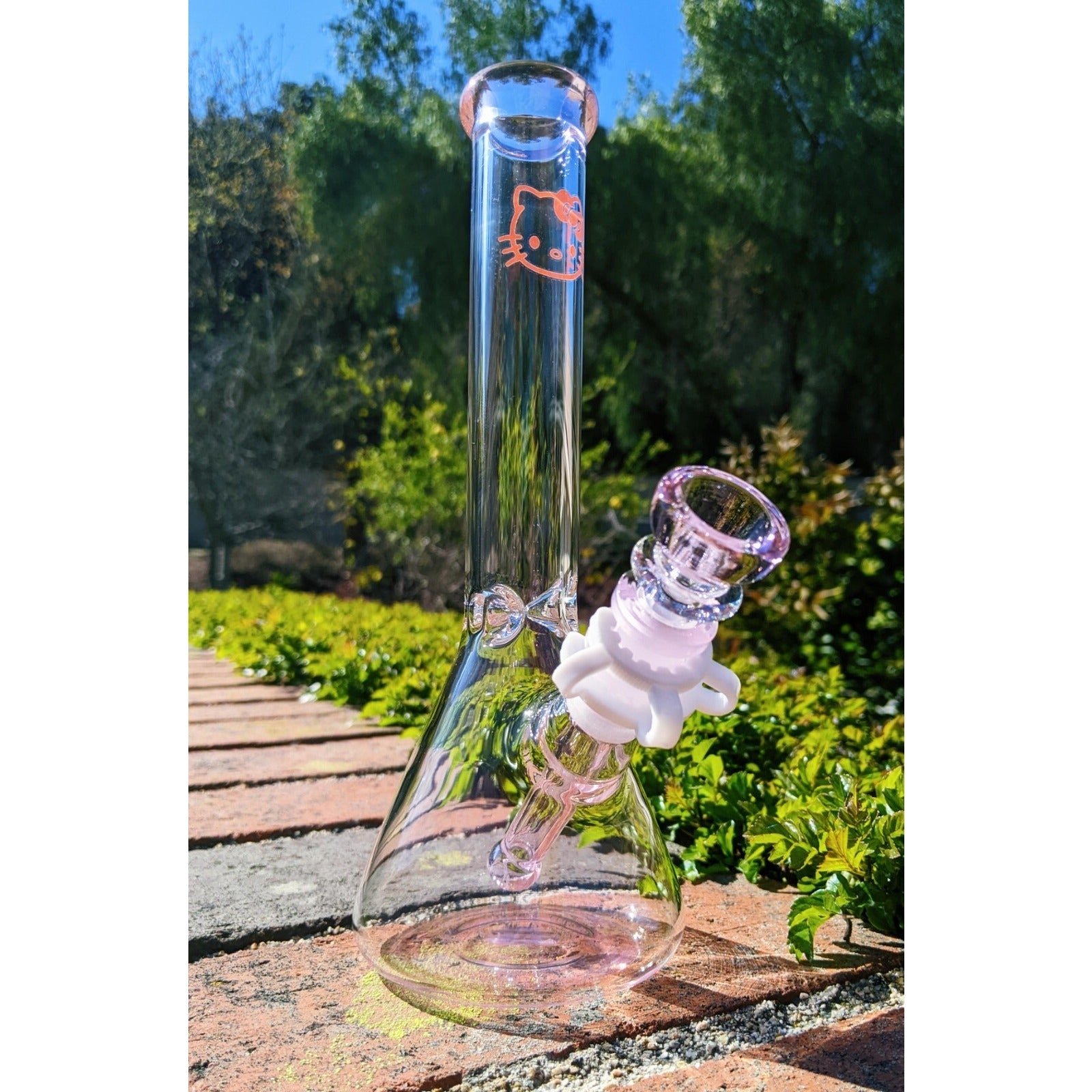 10 Inch Pink Hello Kitty Glass Bong Quality Tobacco Smoking Water Pipe Hookah