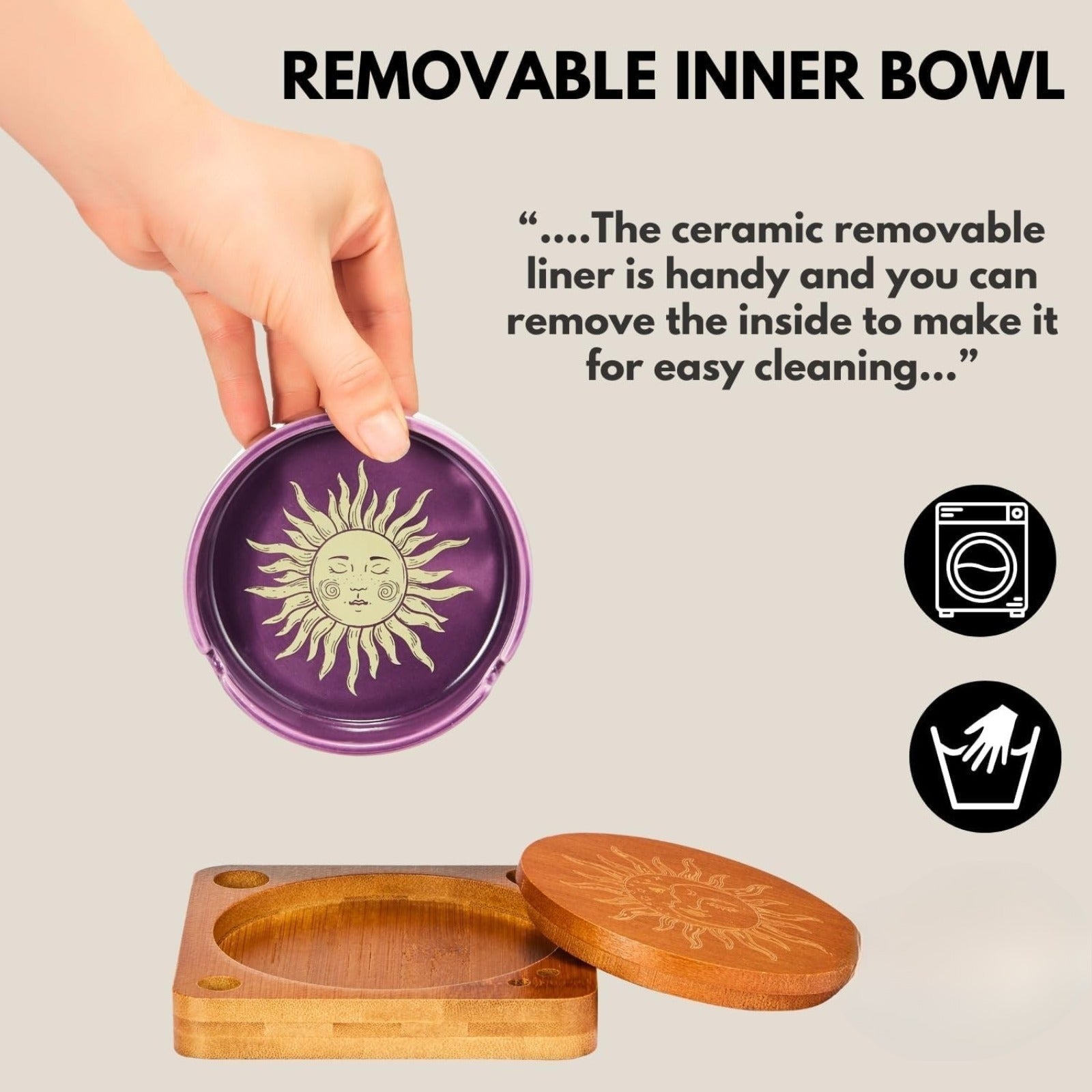 Cute Ashtray with Lighter Holder Ceramic Ashtray with Lid Windproof Odorless Sun