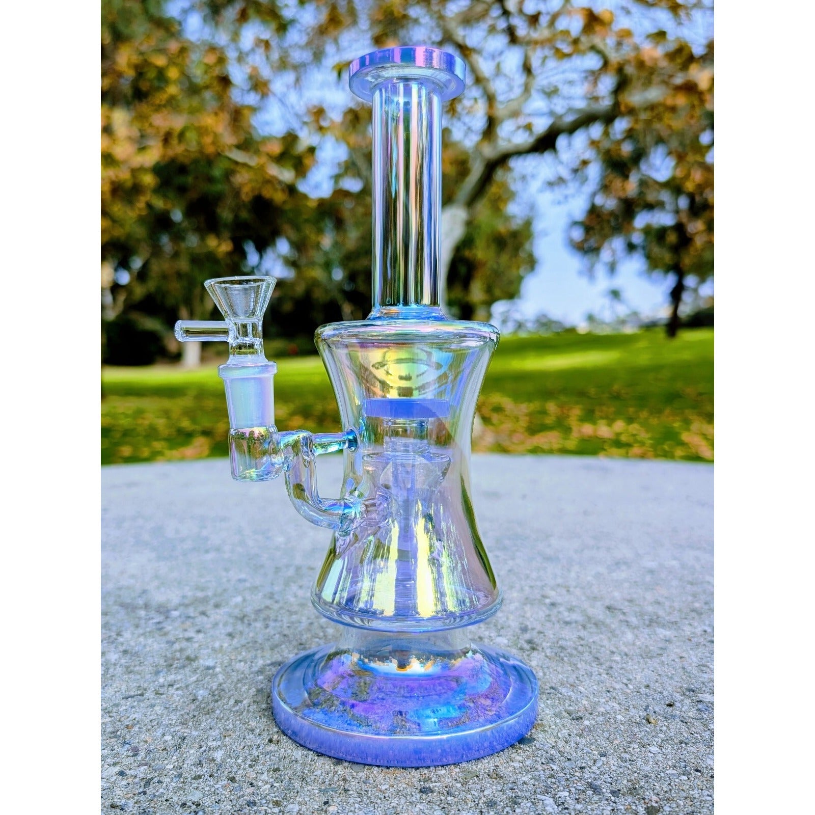 10" Blue Rainbow Hourglass Perc Tobacco Smoking Water Pipe Hookah Bubbler Bong