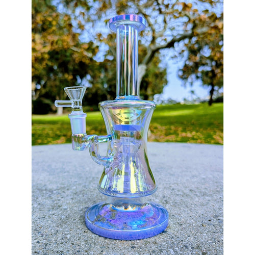 10" Blue Rainbow Hourglass Perc Tobacco Smoking Water Pipe Hookah Bubbler Bong