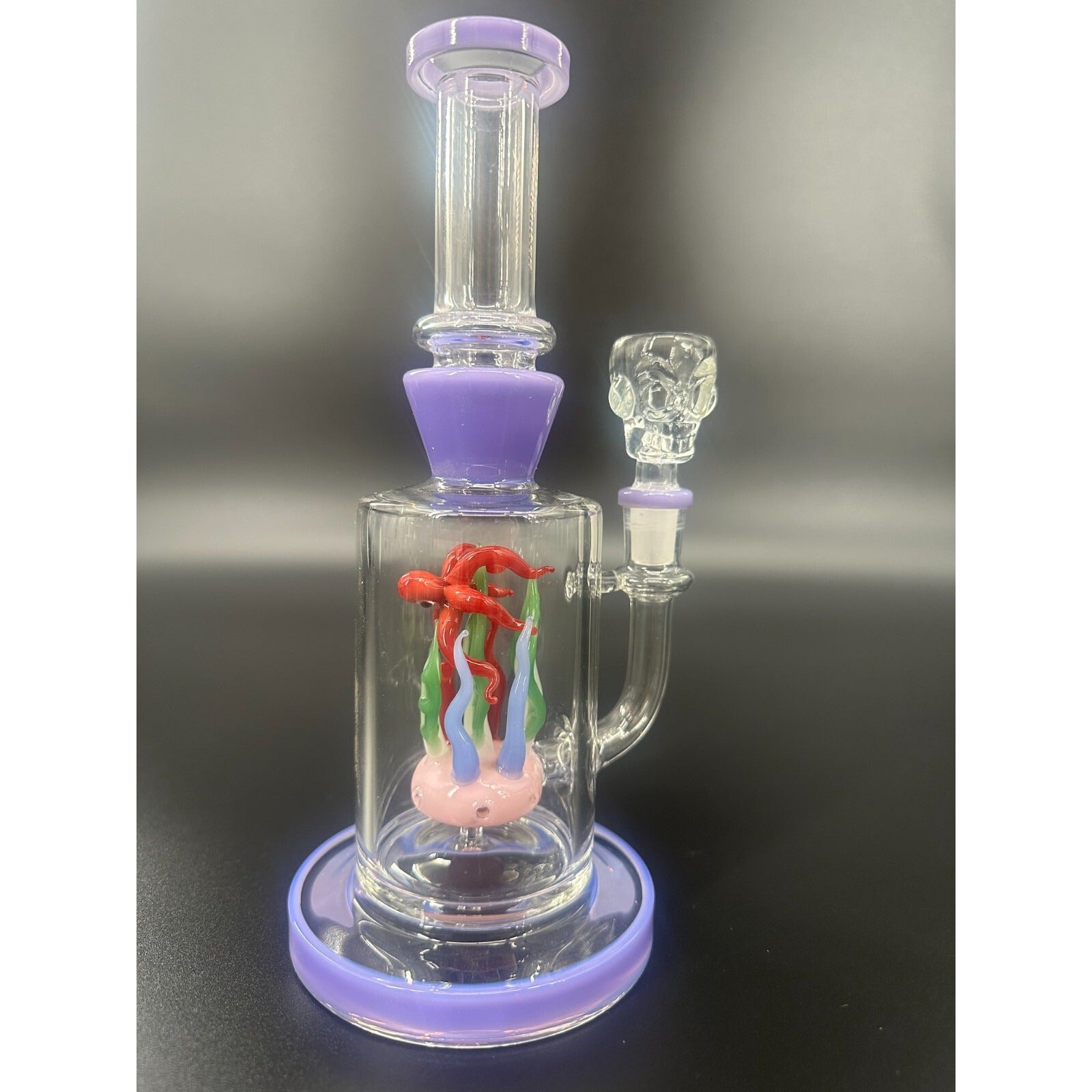 9" Purple & Red Recycler Glass Bong Water Pipe with 14mm Bowl