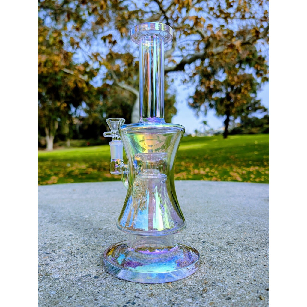 10" Pink Rainbow Hourglass Perc Tobacco Smoking Water Pipe Hookah Bubbler Bong