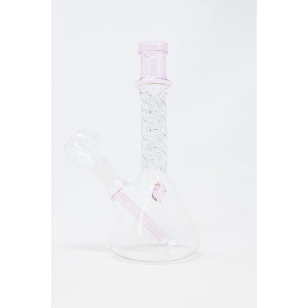Hookah Water Pipe Glass 7" Pink Twisted Devil Horns Tobacco Bong w/ Bowl