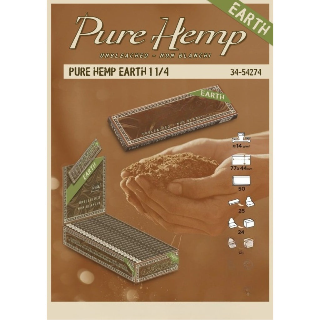 Pure Hemp Rolling Paper Earth Unbleached 77mm 1 1/4 Medium Size (Full Box of 25)
