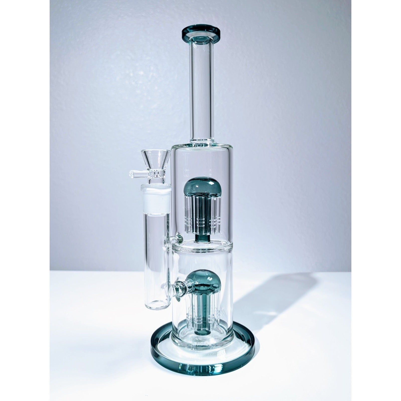 13" Teal Double Tree Perc 18mm Straight Tube Premium Quality Water Pipe Bong
