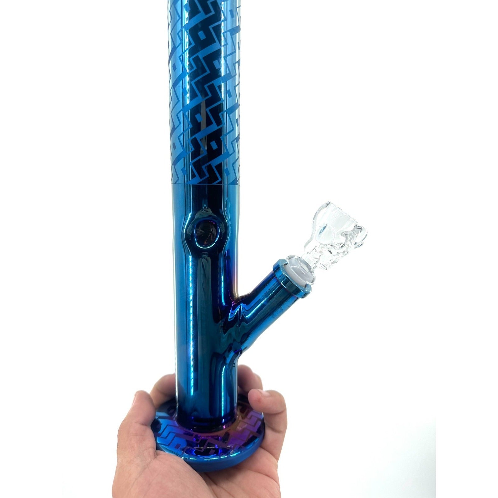 16" Heavy Blue Glass Bong Water Pipe 14mm Skull Bubbler Tobacco