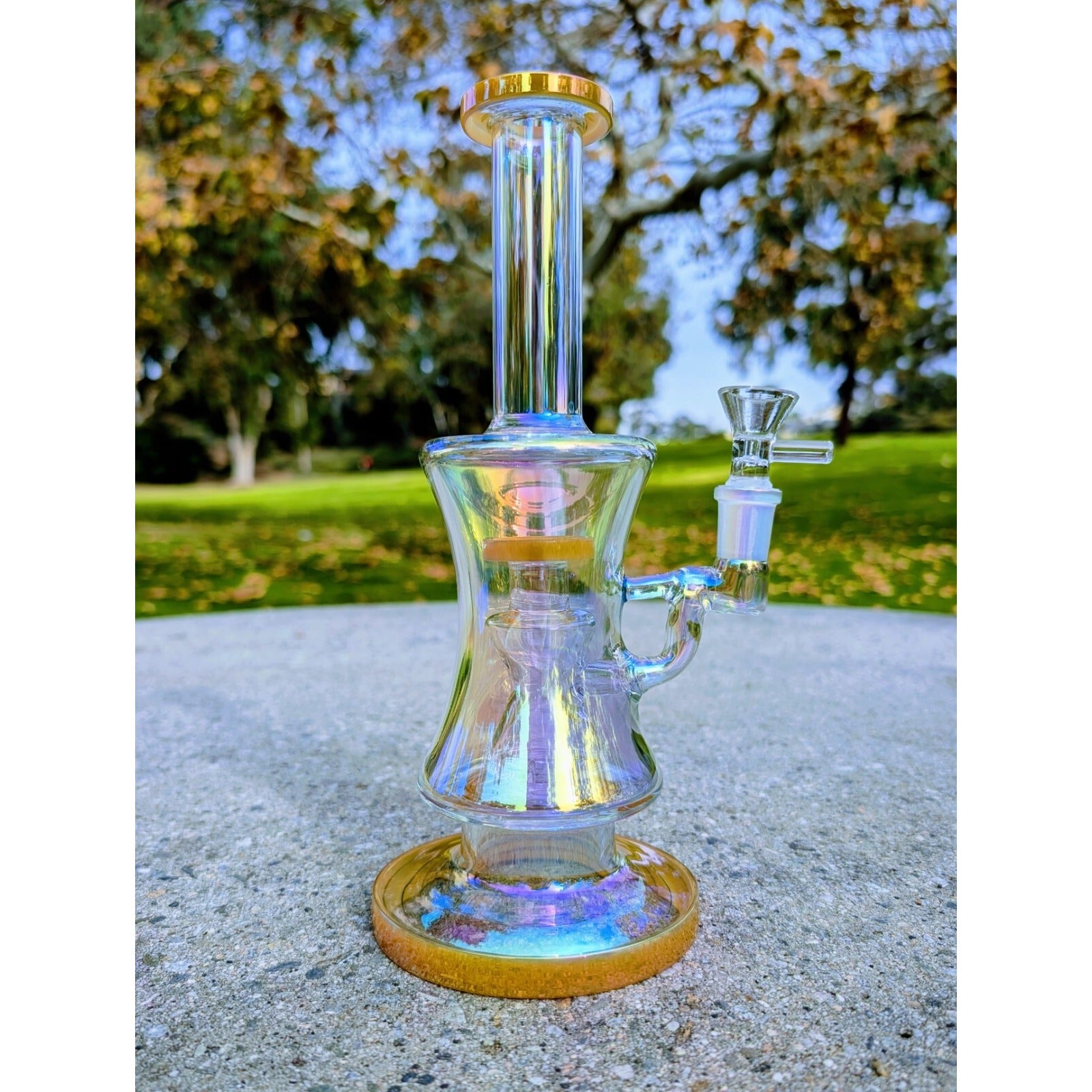 10" Gold Rainbow Hourglass Perc Tobacco Smoking Water Pipe Hookah Bubbler Bong