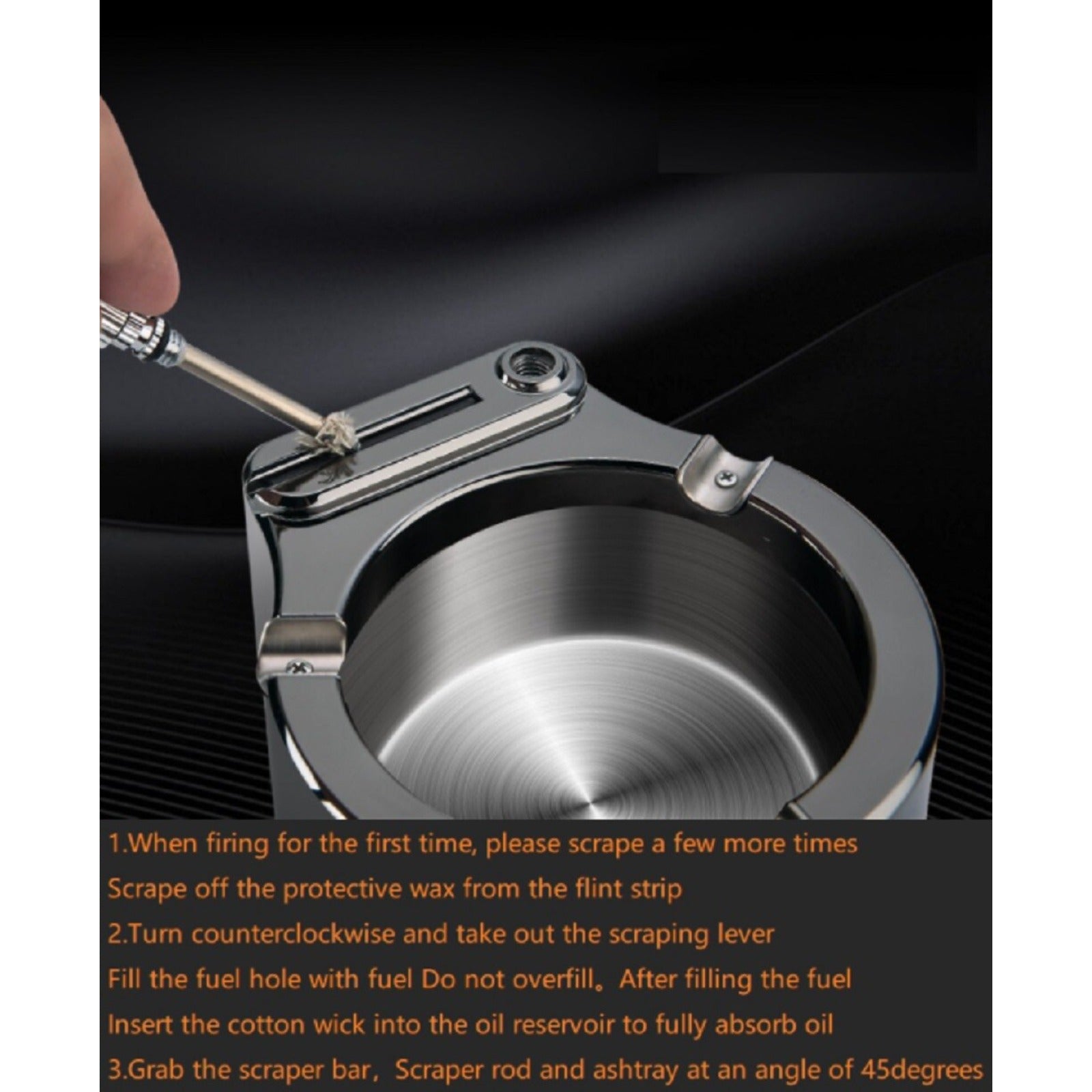 Retro Metal Ashtray w/ Match Lighter 10K Style Refillable Multi-Function Tray