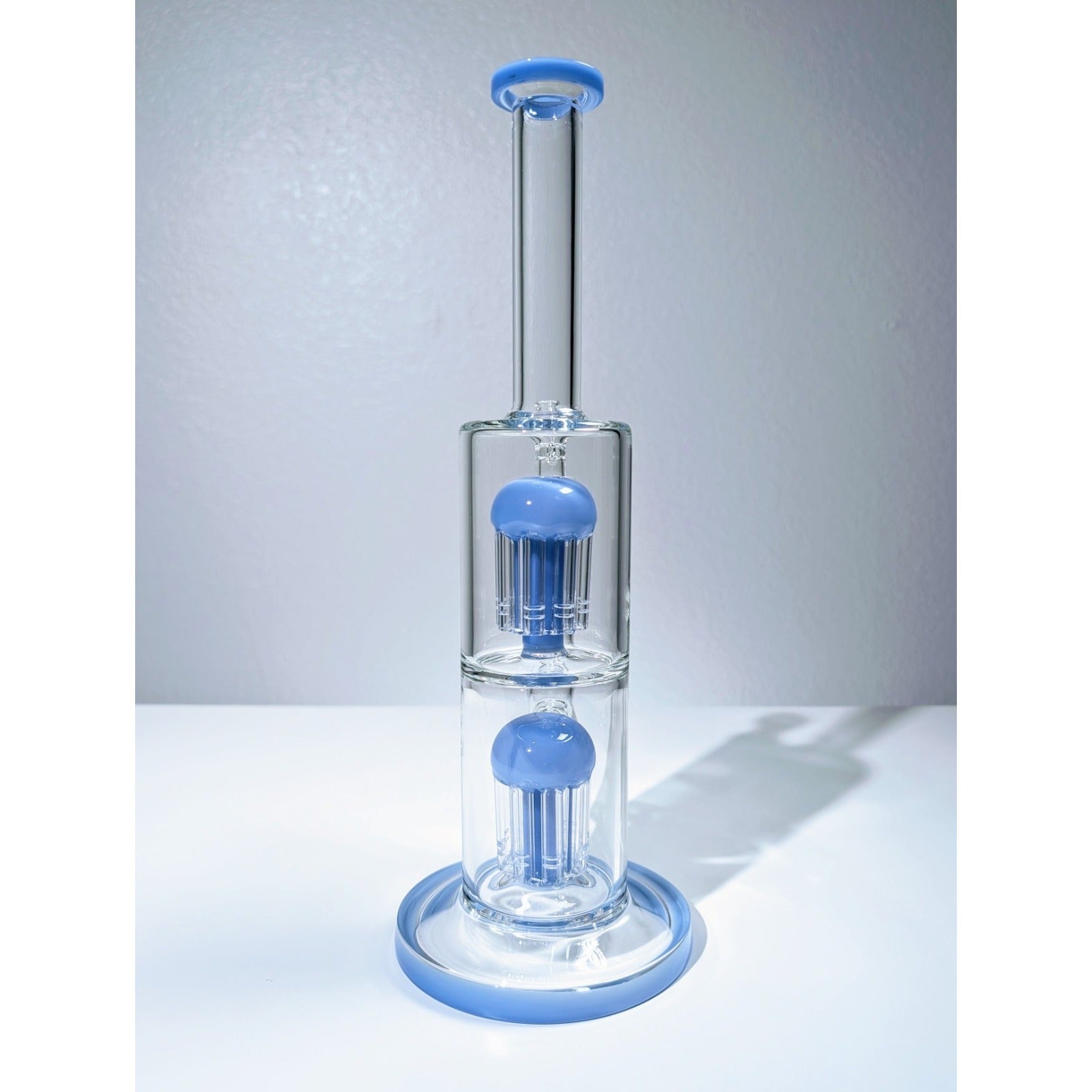 13" Blue Double Tree Perc 18mm Straight Tube Premium Quality Water Pipe Bong