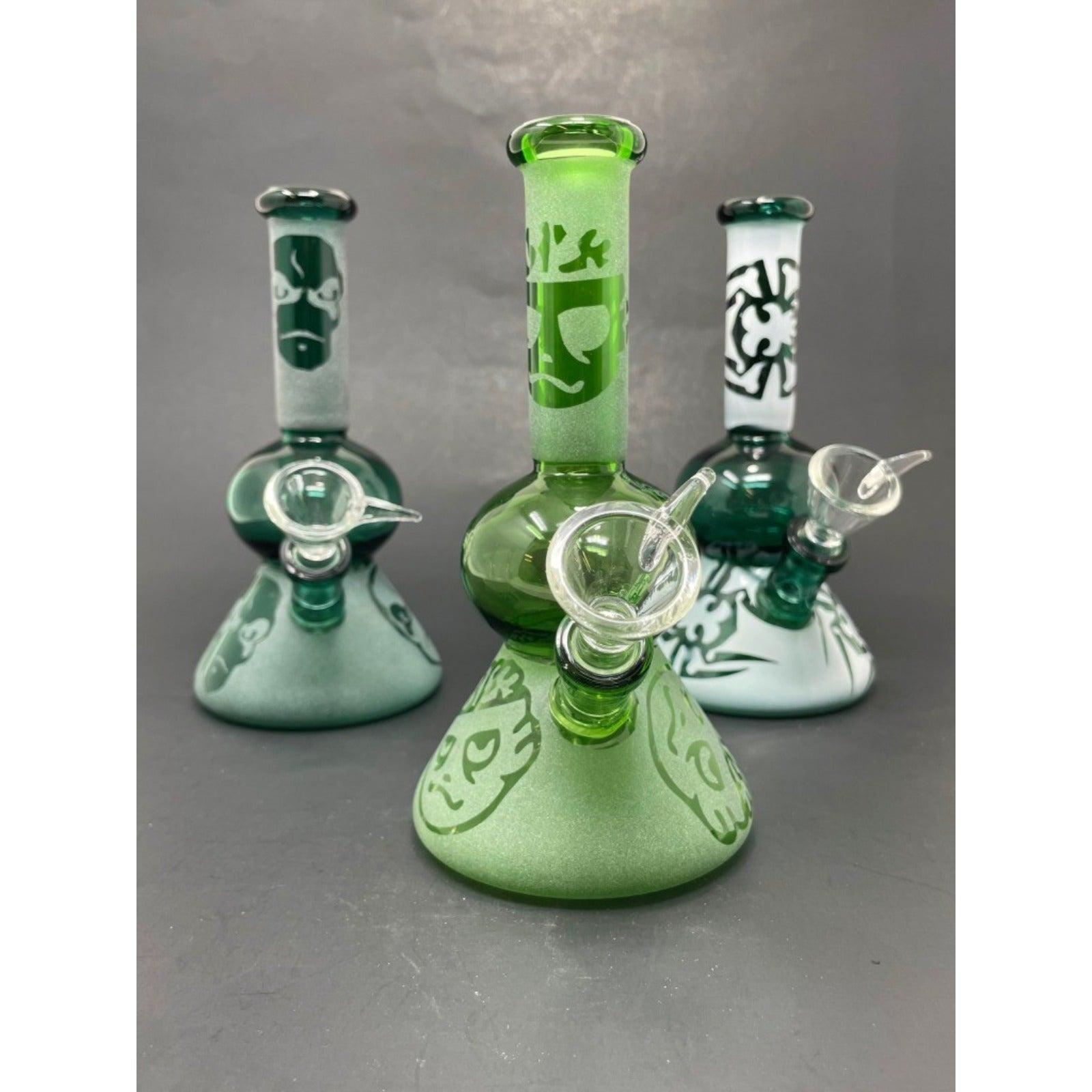 Hookah Water Pipe Glass 7" Assorted Aqua/Green Sandblasted Design Bongs