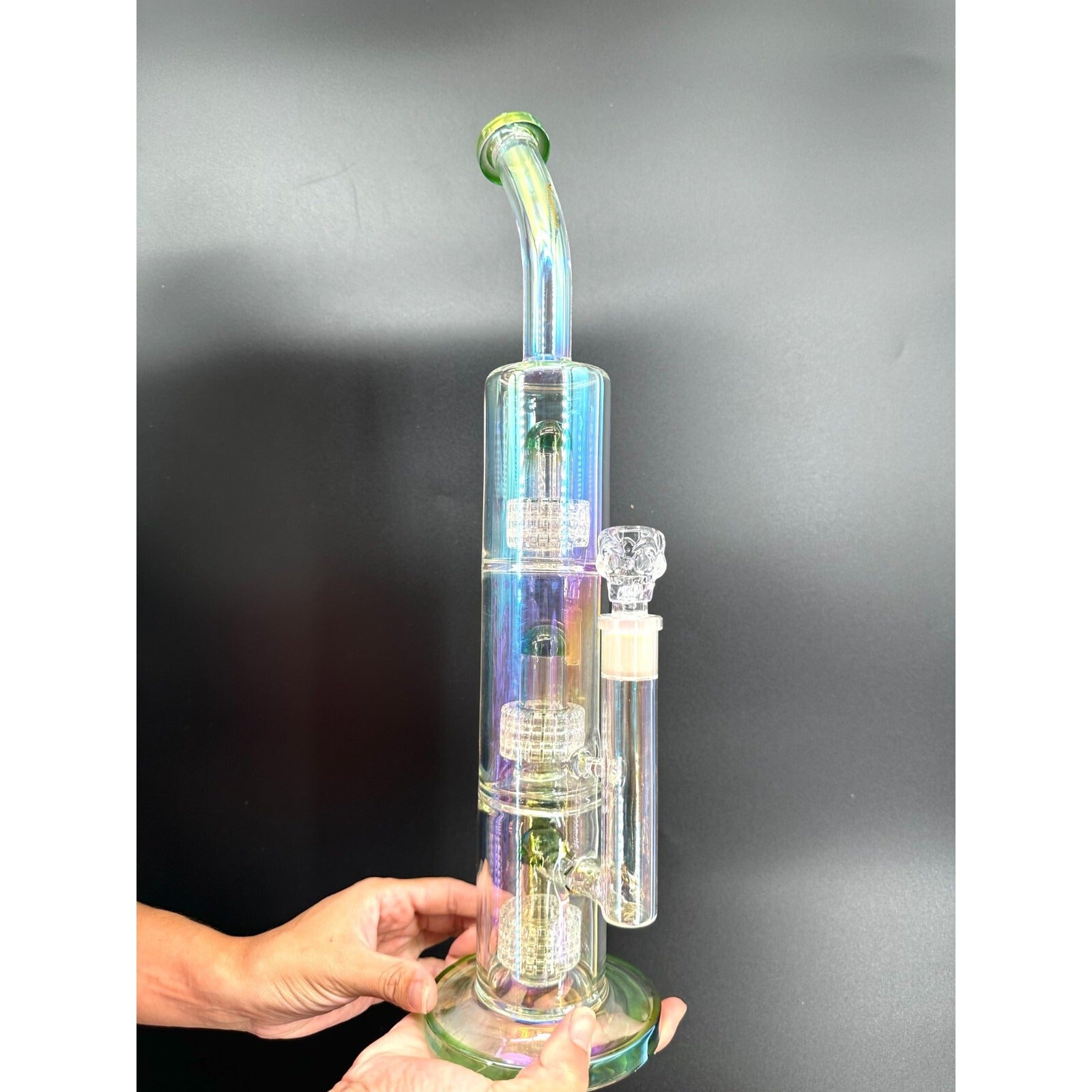 16in Heavy Thick Glass Bong Water Pipe Hookah Bongs with Skull catcher Green