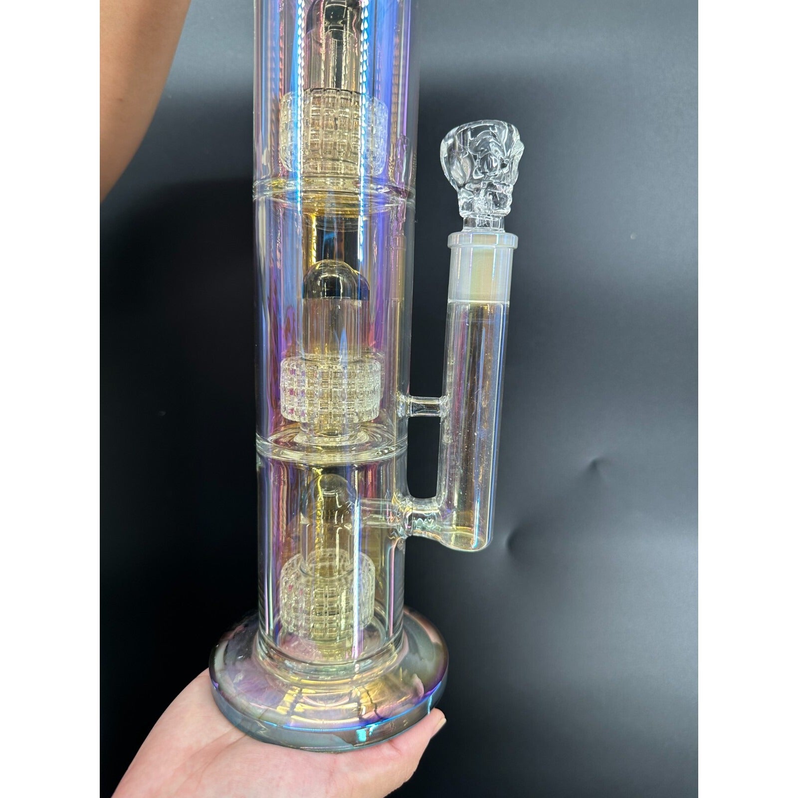 16in Heavy Thick Glass Bong Water Pipe Hookah Bongs with Skull catcher Black