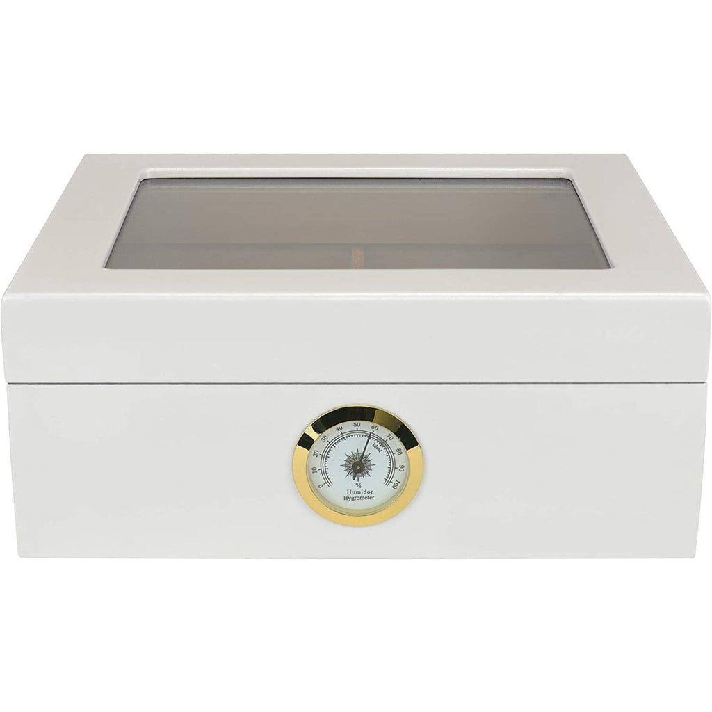 Capri Desktop Small Cigar Box Glasstop, Cedar, White - 25 to 50 Cigars