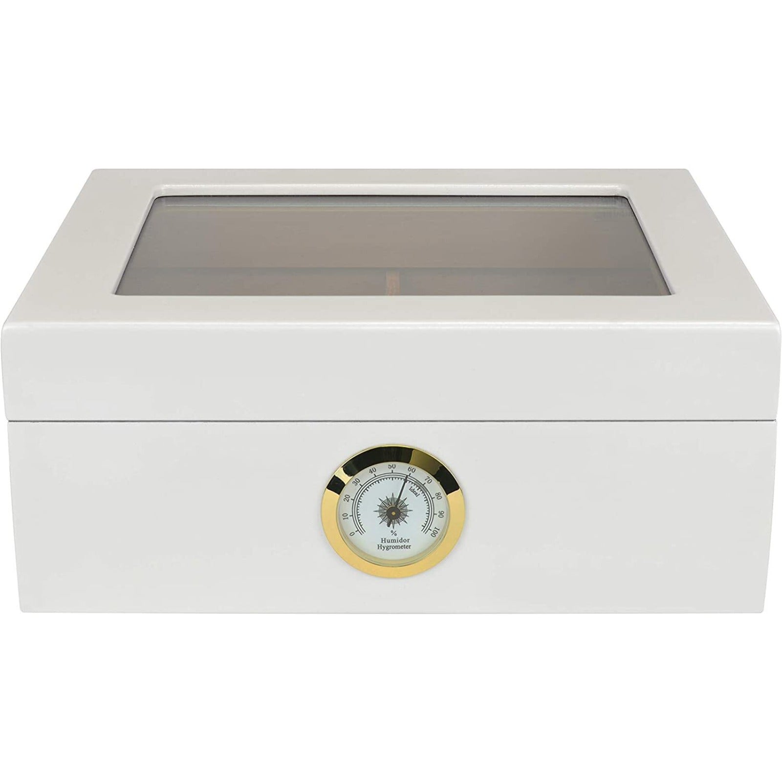 Capri Desktop Small Cigar Box Glasstop, Cedar, White - 25 to 50 Cigars