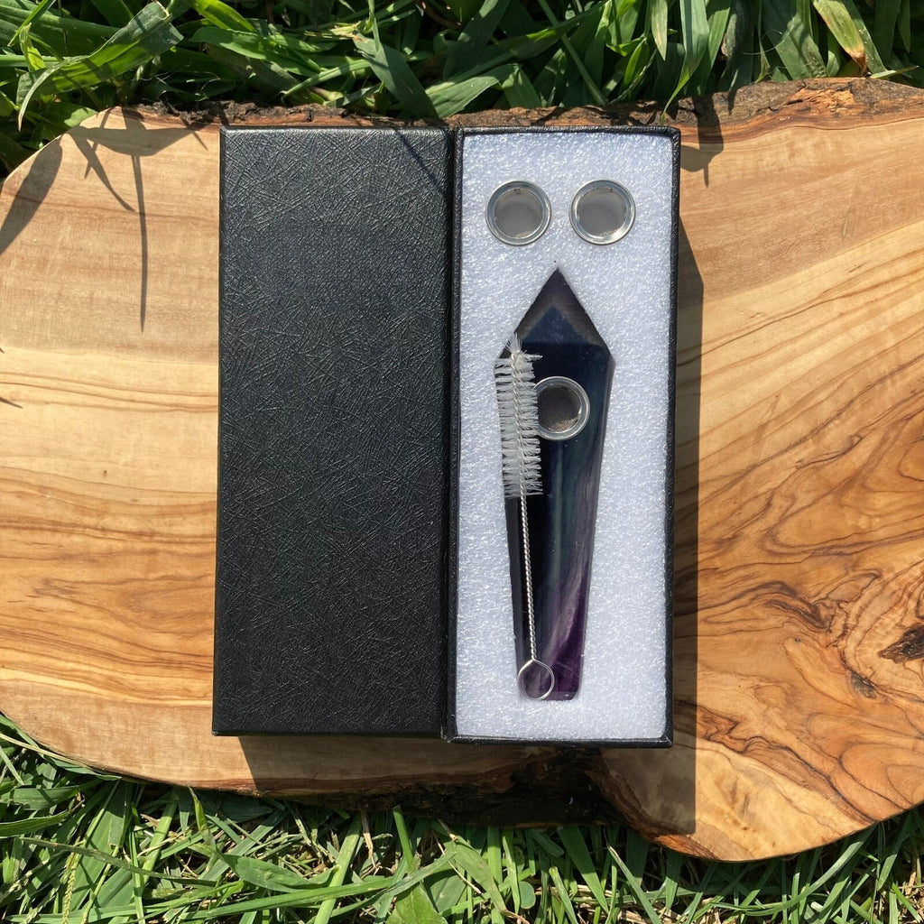 Handmade Rainbow Fluorite Smoking Crystal Pipe Hand Spoon Tobacco Smoke Bowl