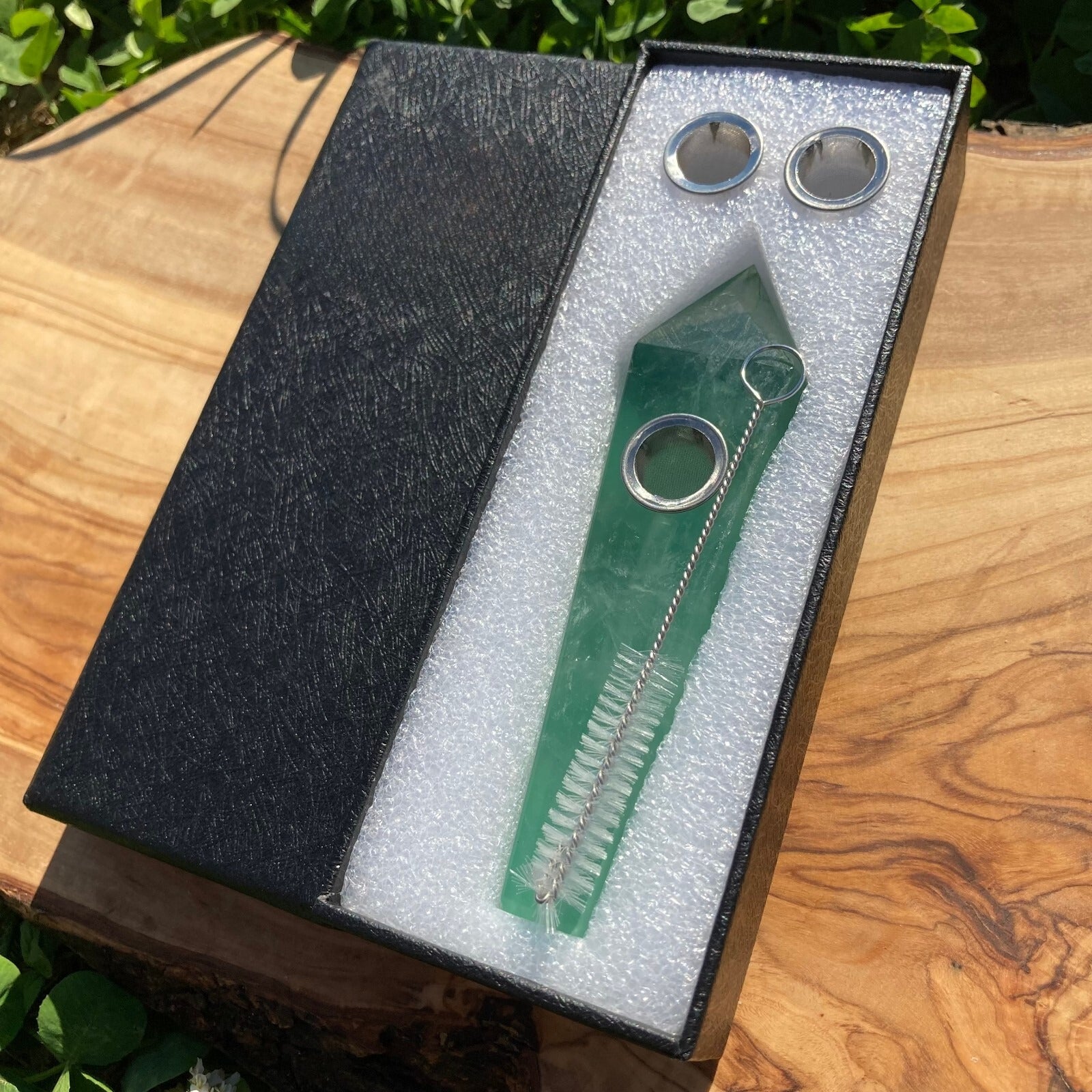 Handmade Green Fluorite Smoking Crystal Pipe Hand Spoon Pipe Tobacco Smoke Bowl