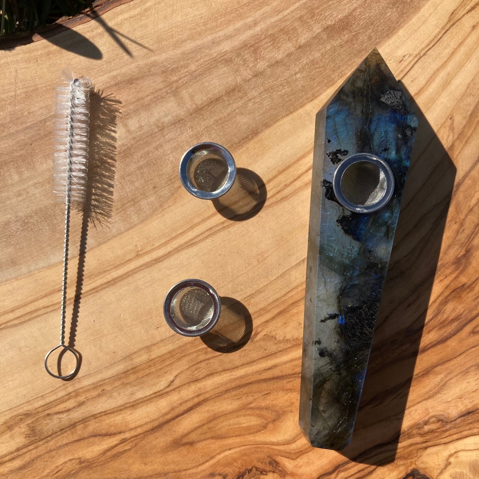 Handmade Labradorite Gemstone Smoking Crystal Pipe Hand Spoon Tobacco Smoke Bowl