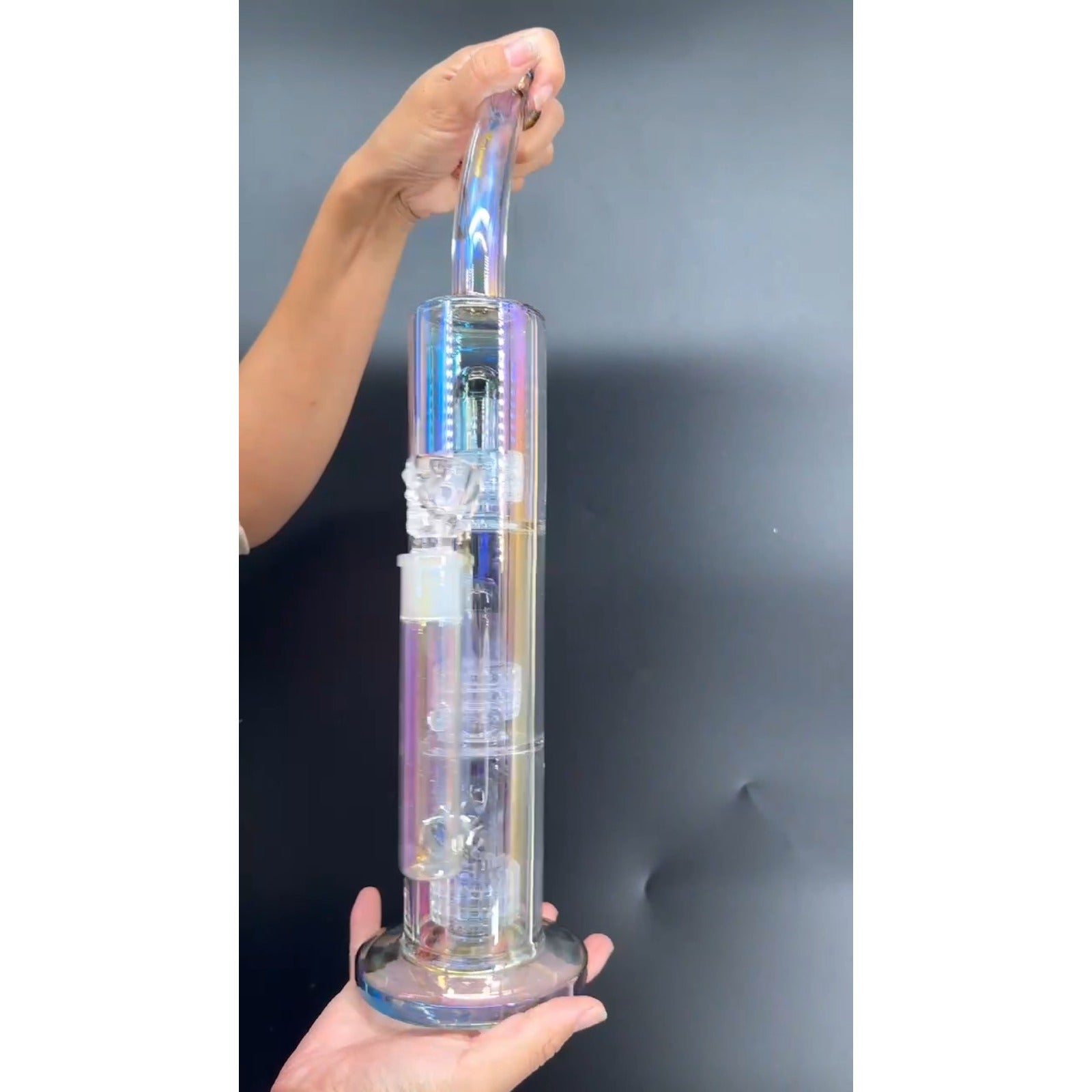 16in Heavy Thick Glass Bong Water Pipe Hookah Bongs with Skull catcher Black