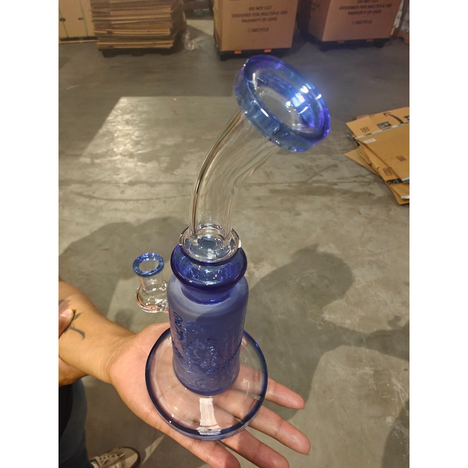 10" Handcrafted Glass Water Pipe with 14mm Bowl – Frosted Blue Finish