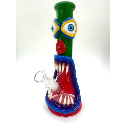 10" 3D Art Glass Bong Water Pipe with 14mm Catcher, Colorful Monster Design