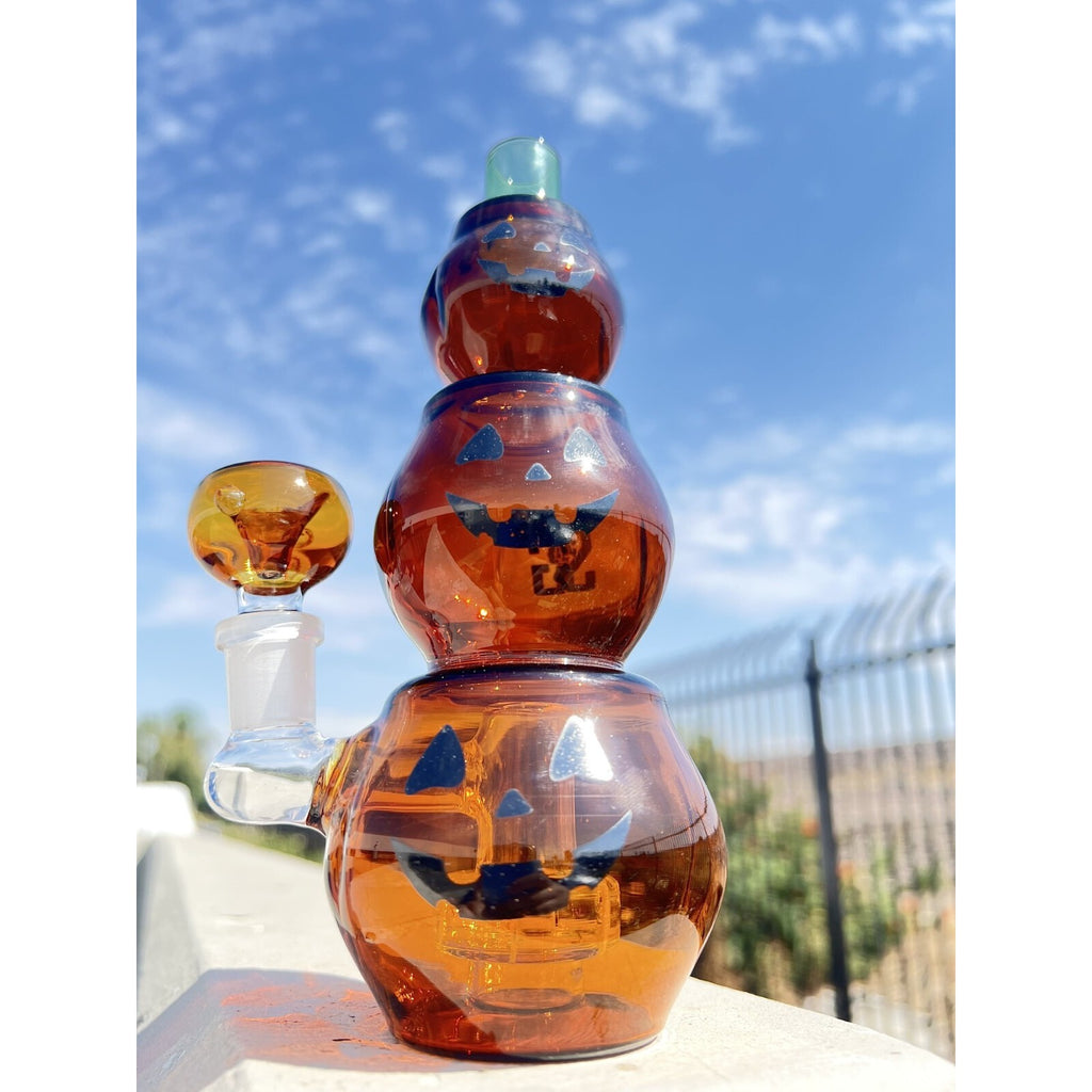 Hookah Water Pipe Glass Premium 8" Triple Pumpkin Tobacco Bong.