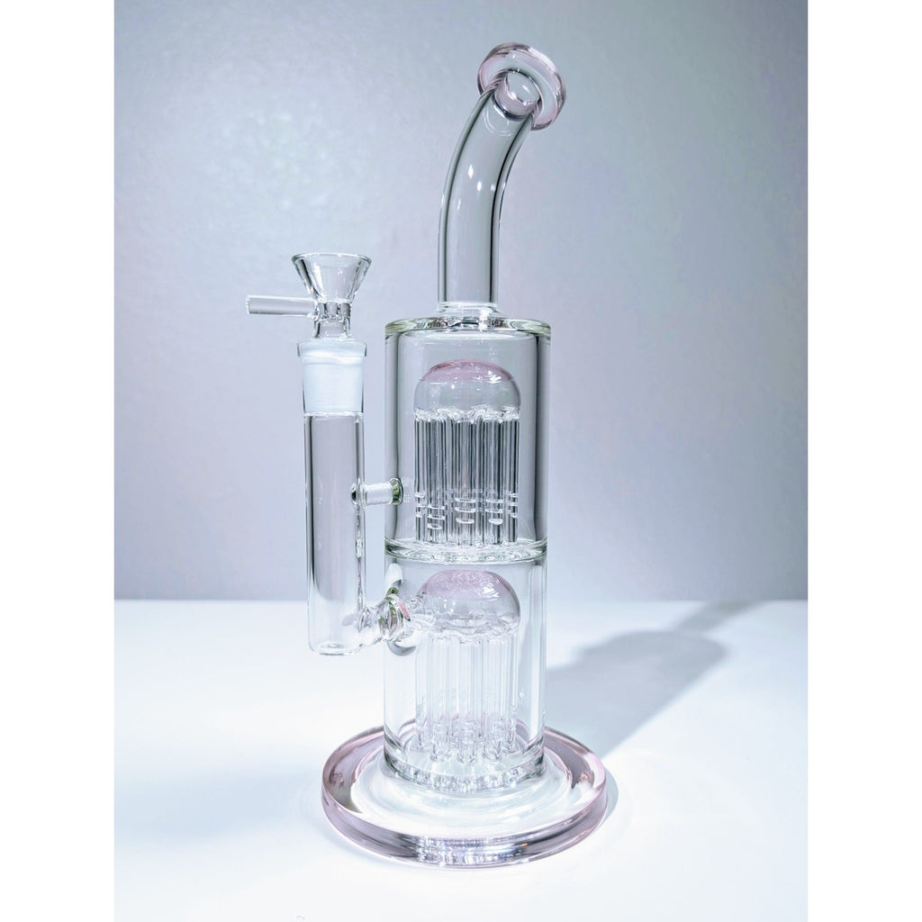 11" Pink Double Tree Bent Mouth Perc Premium Quality Water Pipe Hookah Bong