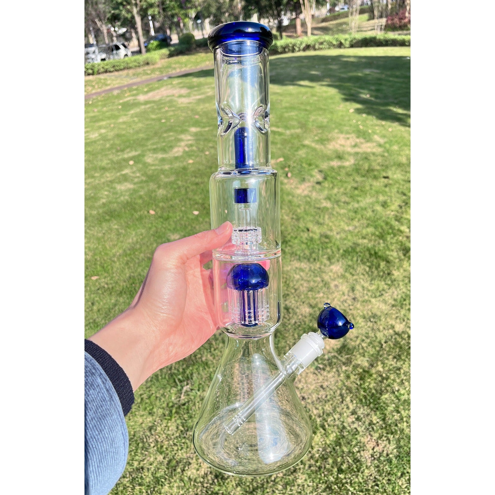 16" Glass Bong Beaker Smoking Water Pipe Percolate Bong Thick Hookah 14mm Bowl