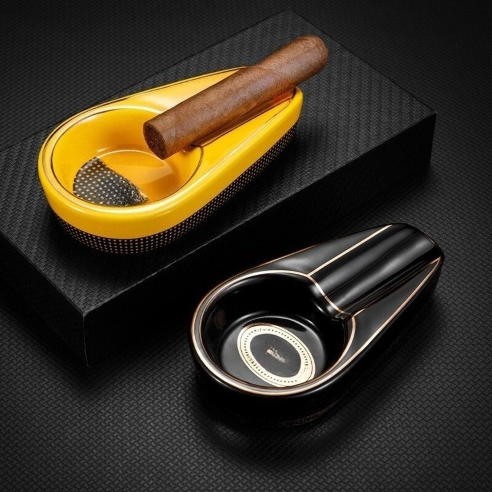 Ceramic Cigar Ashtray Holder Home Ashtray Portable Outdoor One Ash Slot Yellow