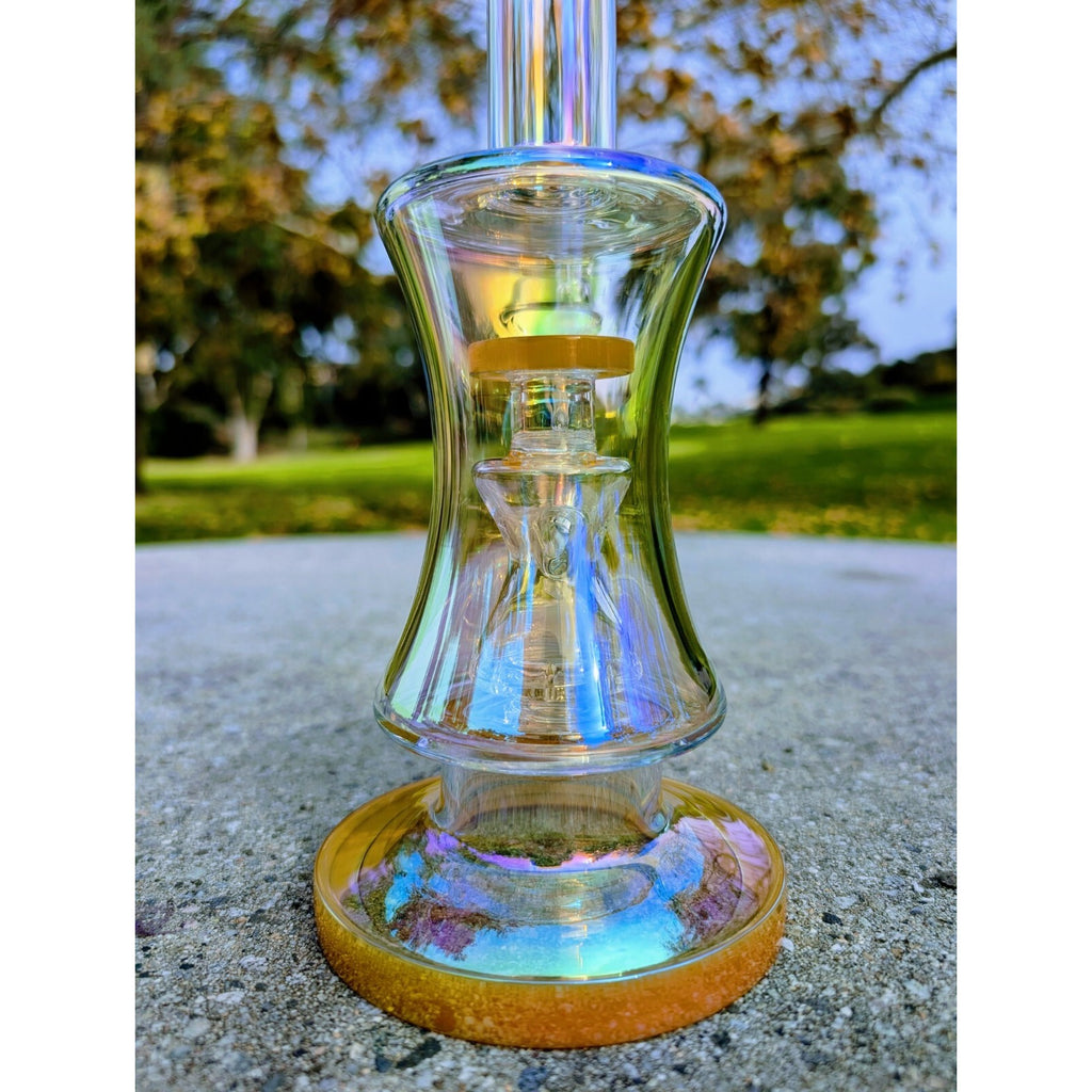 10" Gold Rainbow Hourglass Perc Tobacco Smoking Water Pipe Hookah Bubbler Bong