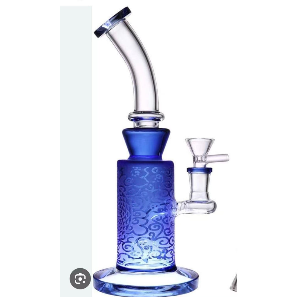 10" Handcrafted Glass Water Pipe with 14mm Bowl – Frosted Blue Finish