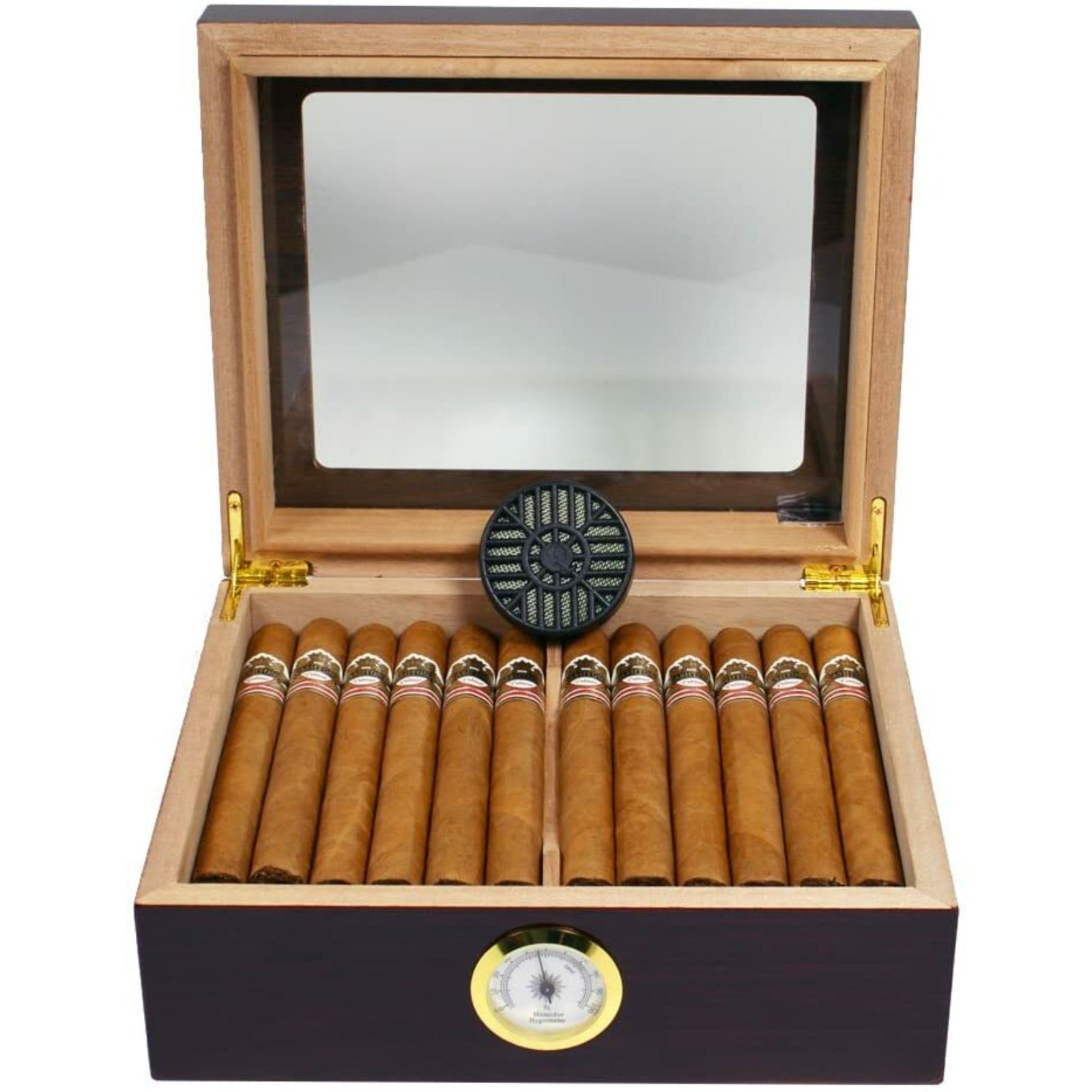 Humidor Small Cigar Humidor Wood Box, Capri with Glass top-Cedar Divider