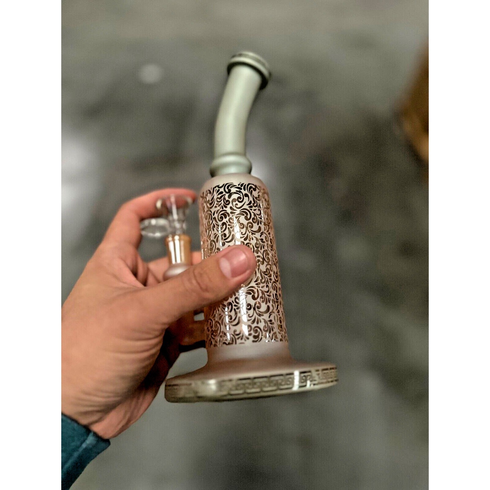 10" Carved craft Glass Bongs Smoking Glass Water Pipe with 14mm Round handle