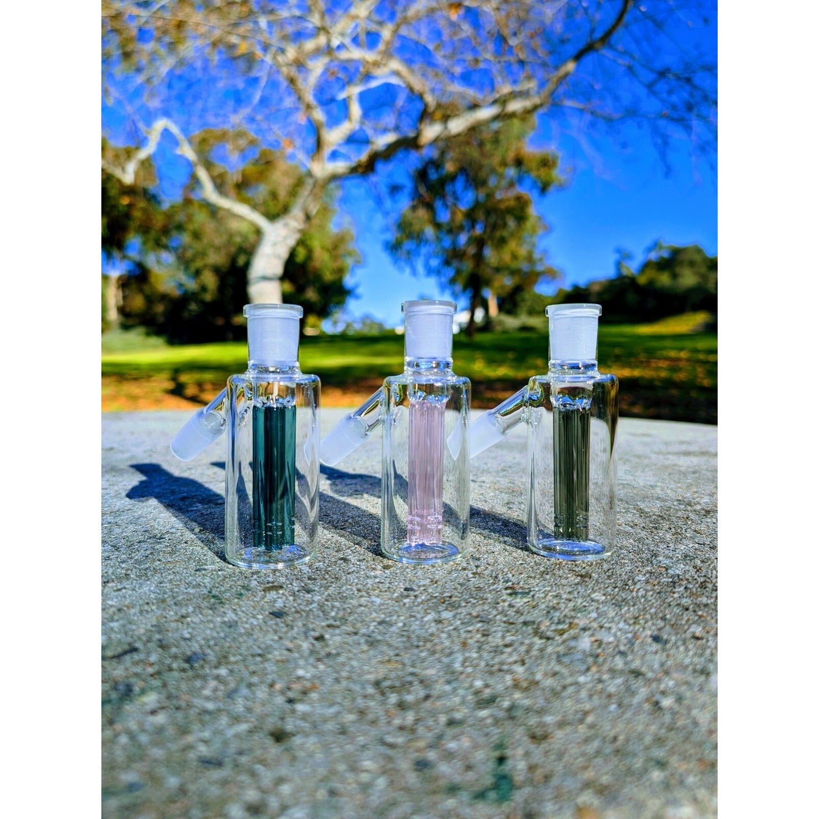 Premium Thick 14mm 45° Teal Quad Tree Perc Ash Catcher Tobacco Water Pipe Bong